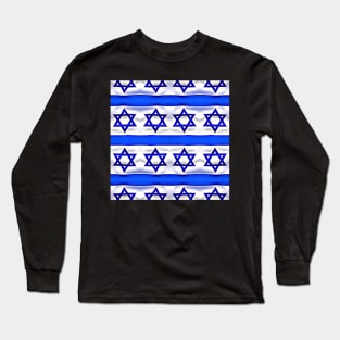 Star of David Israeli Flag Pattern Number 1 Long Sleeve T-Shirt